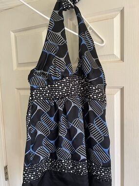 Black Halter Top by Speechless with Blue & White Geometric Print